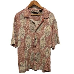 AXIS Mens Short Sleeve Buttoned Shirt Size XL 100% Silk Eccentric Pattern RETRO‎